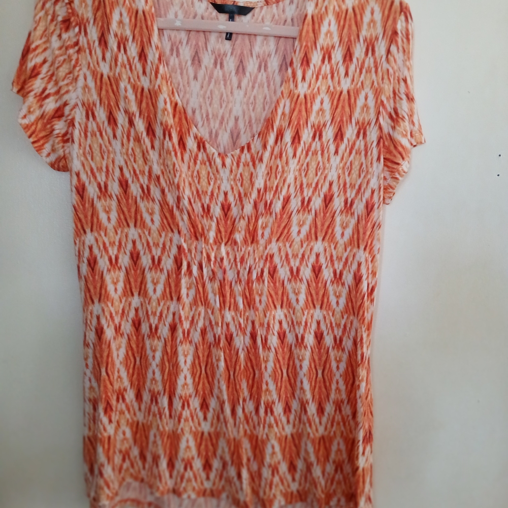 Daisy Fuentes Orange and White Patterned Blouse